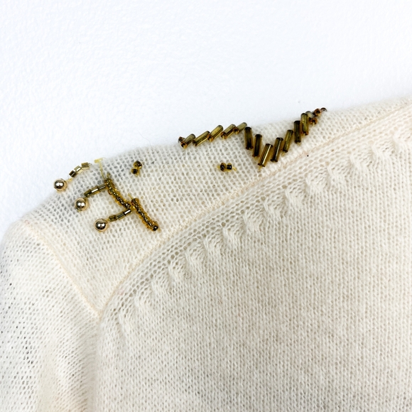 Vintage Lambswool Angora Blend Beaded Fall Leaf Cardigan in Off White - Picture 10 of 12